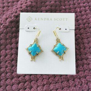 Kendra Scott Vintage Gold Variegated Dark Teal Cass Earrings NEW